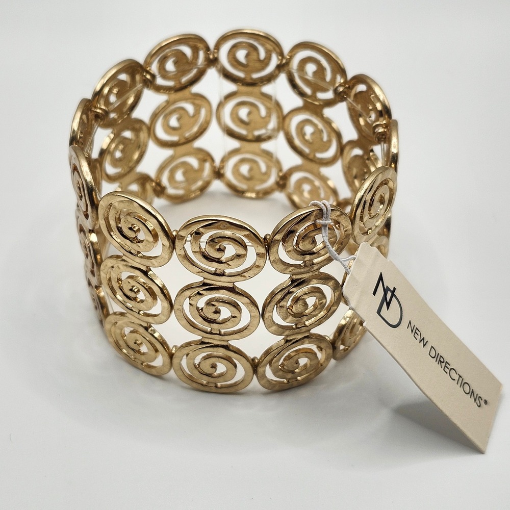 New Directions Gold Tone‎ Spiral Swirl Stretch Cuff Bracelet NWT
